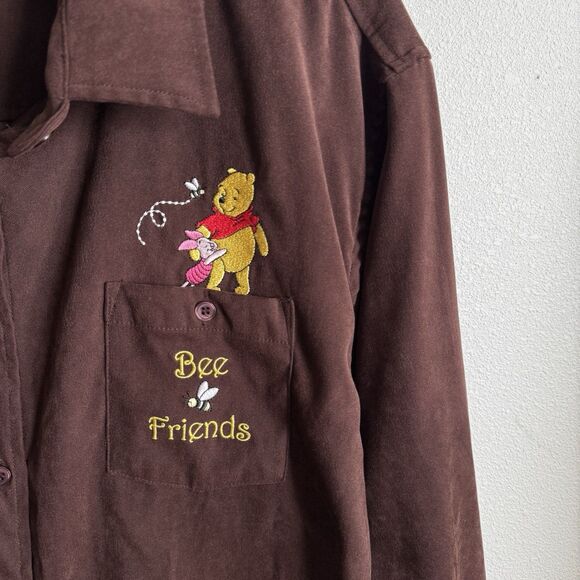 Vintage Disney Top Womens 1X Brown Button Up Shirt Winnie The Pooh Embroidered - Picture 6 of 12